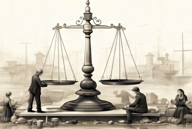 Balanza de justicia equilibrada junto a la silueta de un ciudadano mexicano, simbolizando la protección de derechos humanos mediante el juicio de amparo.