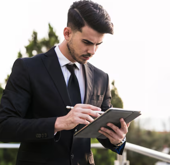 Profesional jurídico mexicano trabajando con herramientas digitales legales