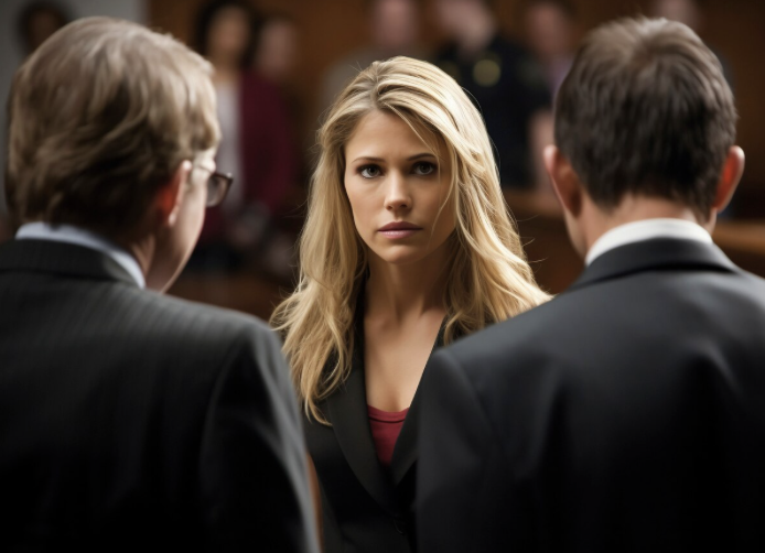 Grupo de abogados mexicanos discutiendo un caso judicial en una sala de tribunal.