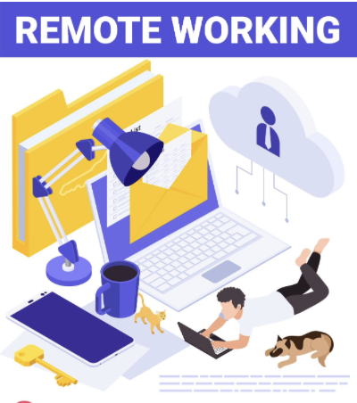 Infographic illustrating digital tools, internet access, flexible schedules, and digital disconnection rights.