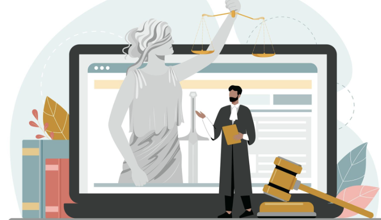 Sala de juzgado mexicano con tecnología digital legaltech integrada