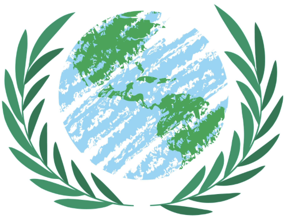 Logotipo de la ONU, símbolo del derecho internacional y los derechos humanos.