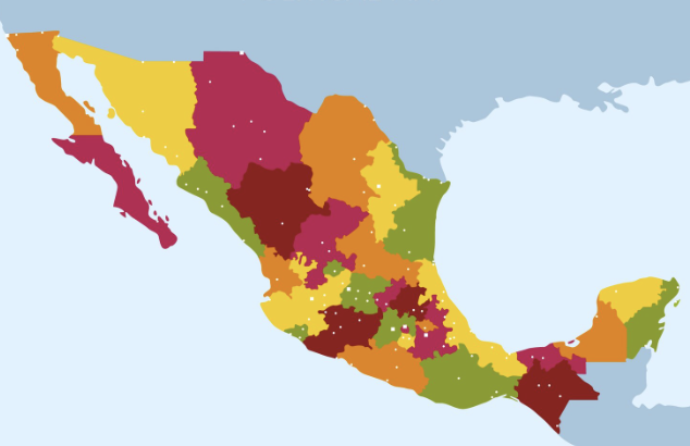 Map showing lawyer offices in different regions of Mexico.